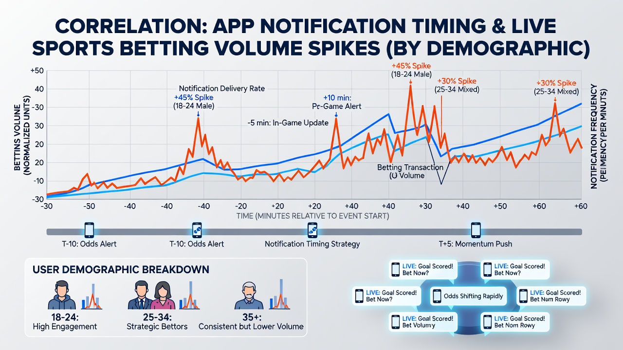 Demographic breakdown charts illustrating betting volume spikes following timed notifications in July 2026