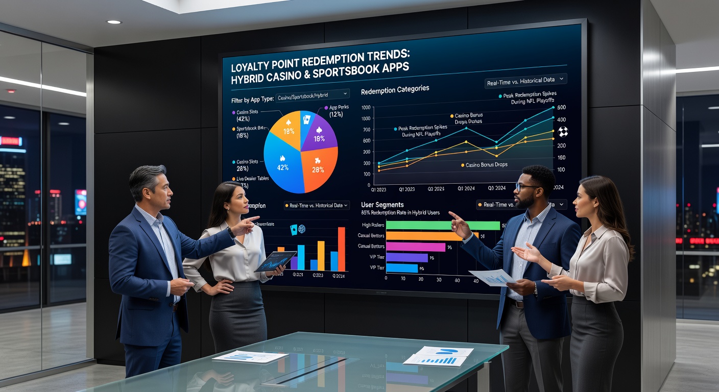 Data visualization of loyalty point redemption rates across casino and sportsbook features