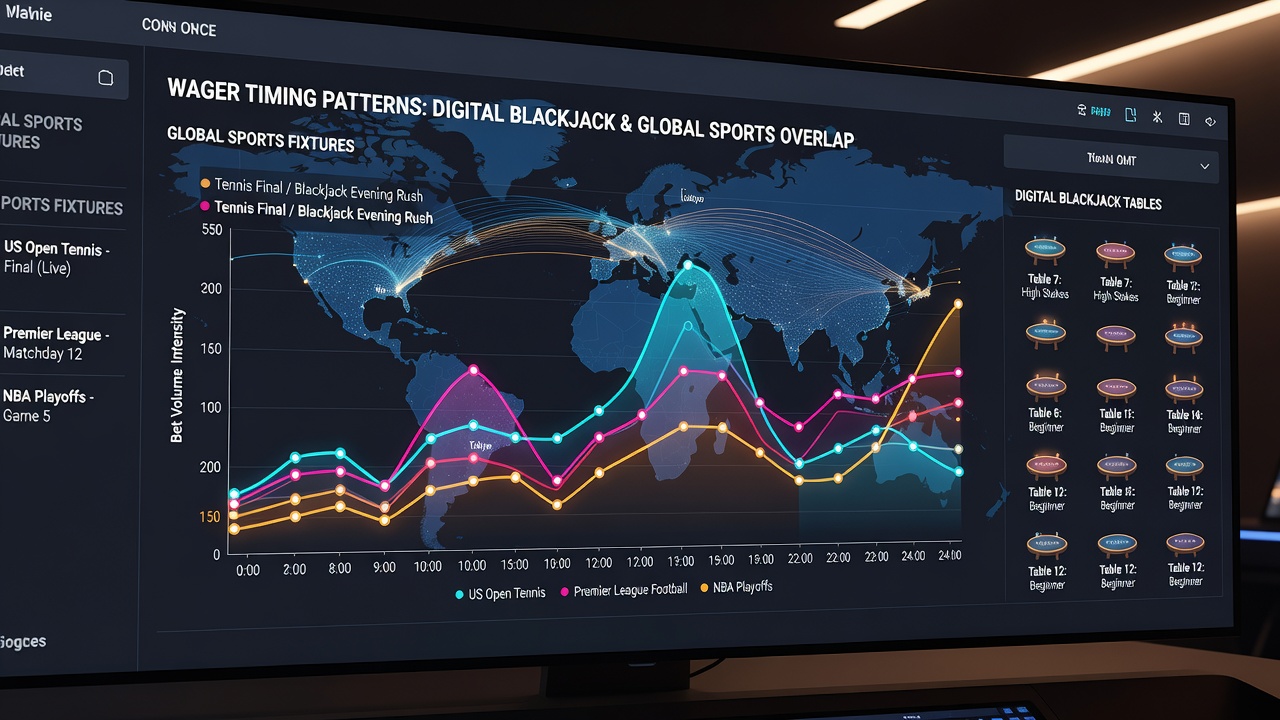 Analytics dashboard showing wager frequency graphs aligned with global sports fixture schedules