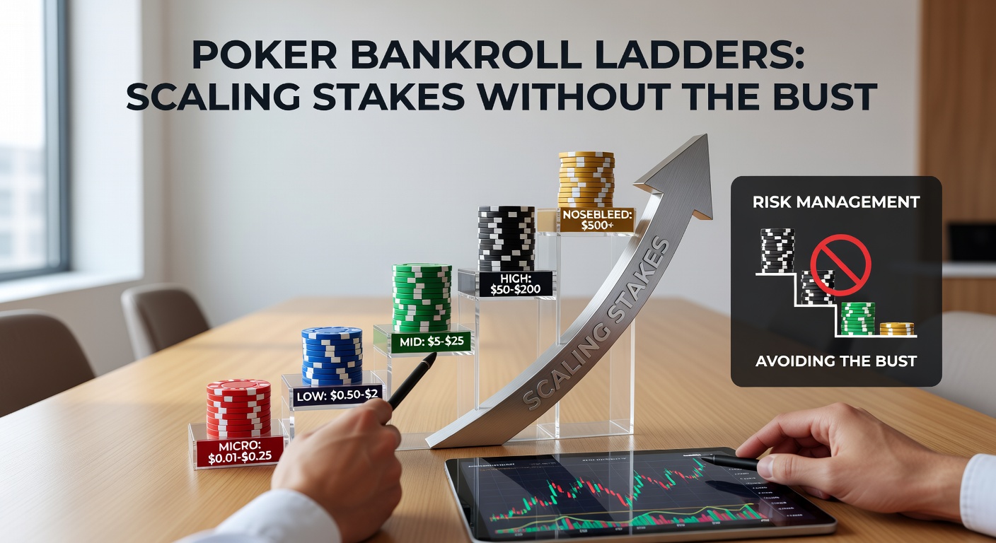 Detailed chart illustrating a sample bankroll ladder progression from micro-stakes to high-stakes with buy-in multiples and variance buffers