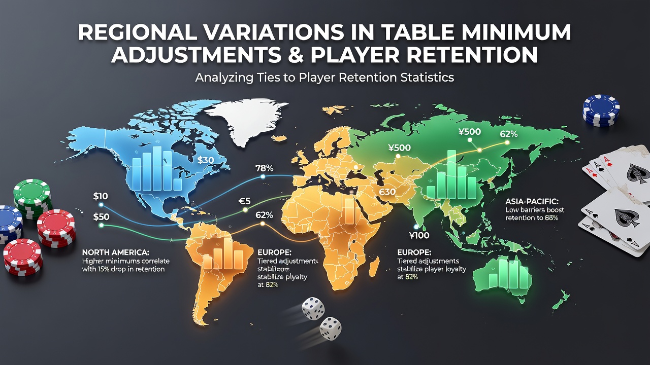 Casino floor showing varied table minimum signs across different gaming regions