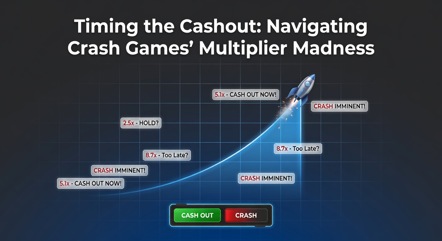Dynamic graph illustrating a crash game's multiplier climbing sharply before an abrupt drop, highlighting the precise moment for cashout decisions