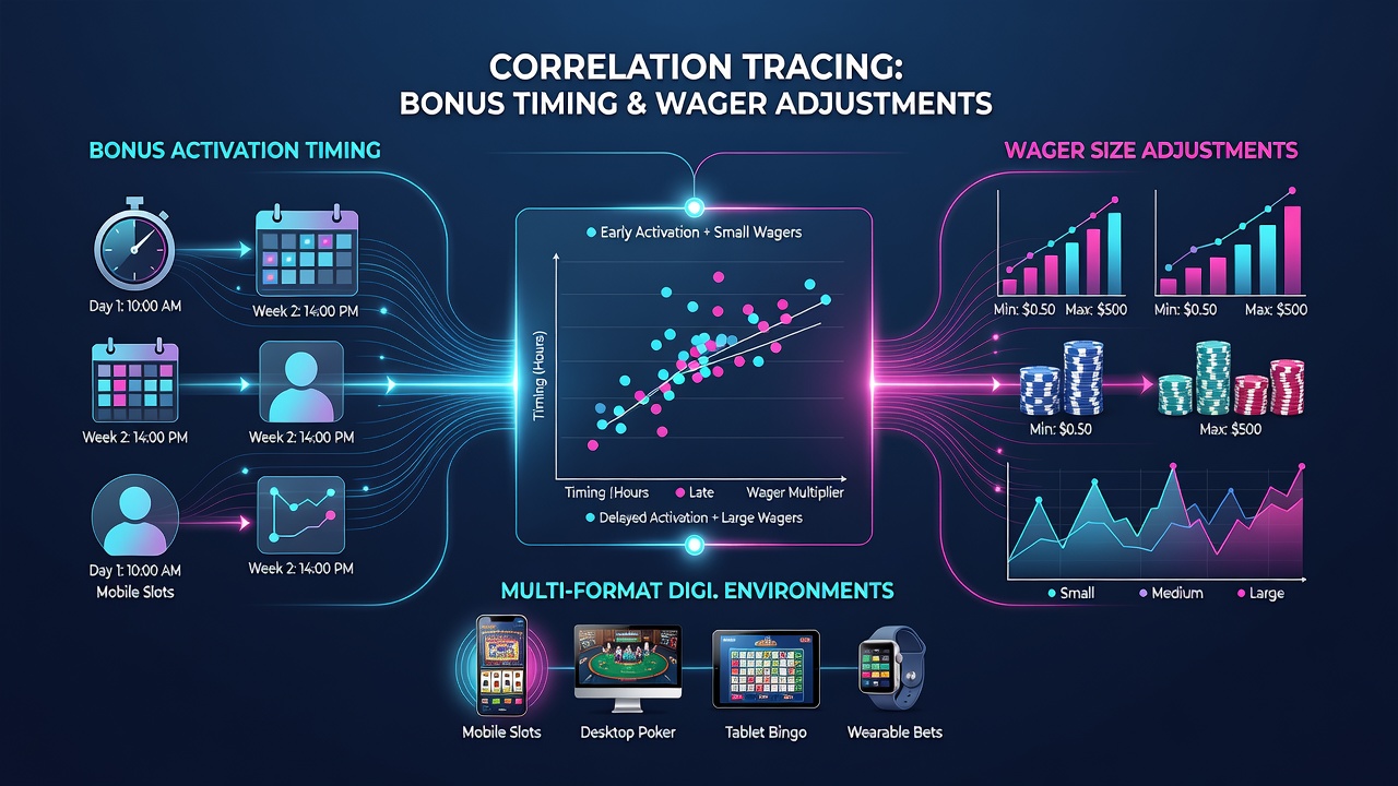 Charts displaying wager size fluctuations following bonus triggers across casino and sports betting formats