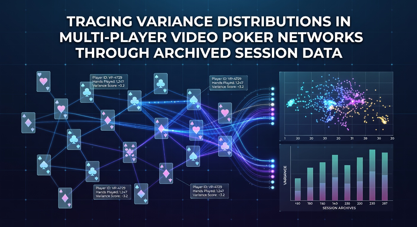 Diagram showing variance distribution patterns across multi-player video poker sessions with overlaid statistical curves and network nodes